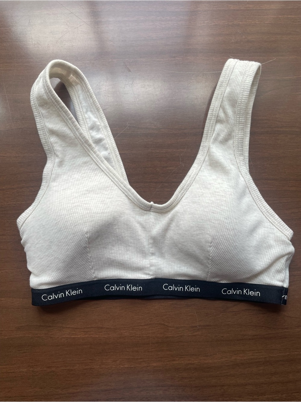 Calvin Klein Cream Ribbed Cotton Logo-Trim Bralette